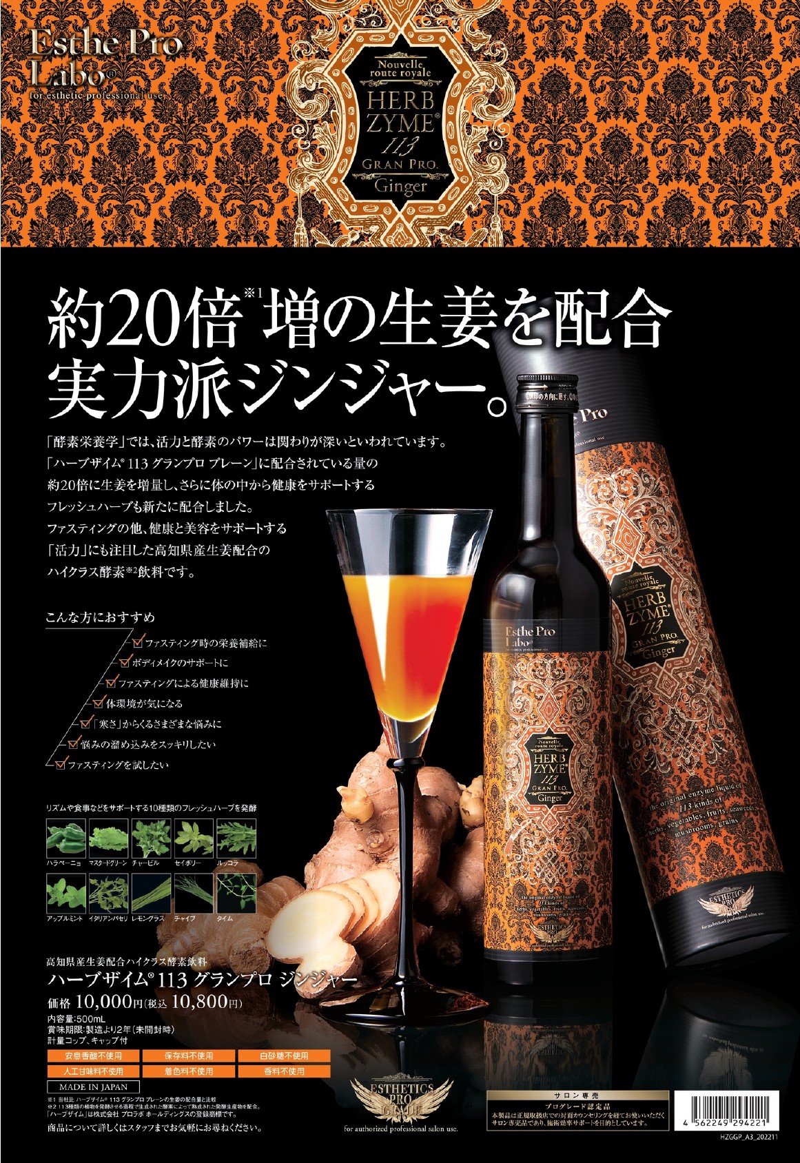 ハーブザイム113プロ(500ml) ジンジャー